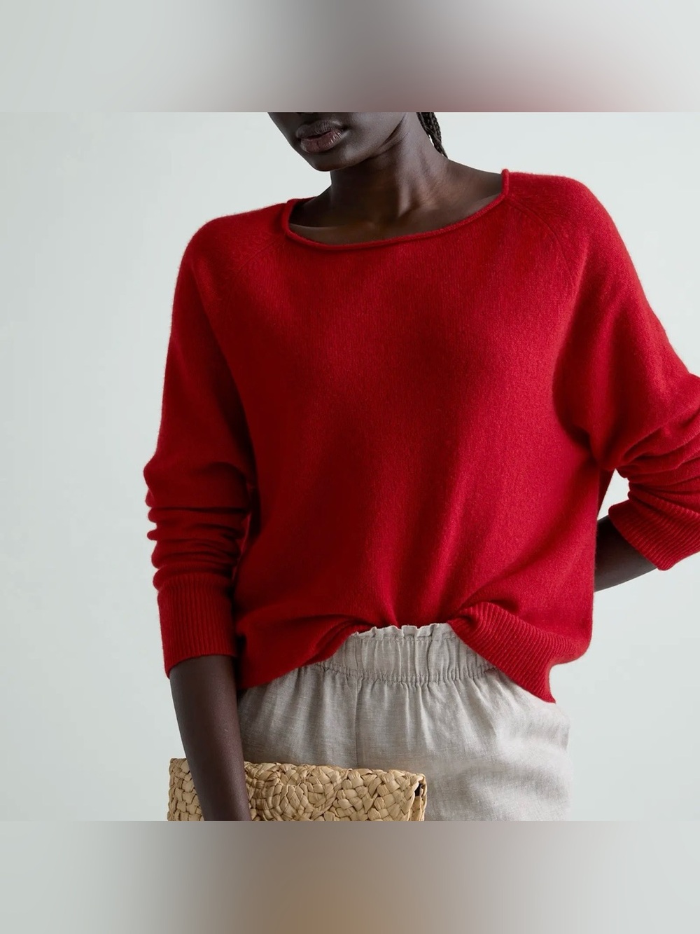 Quince 100% Mongolian Cashmere Red Boat Neck Dolman Sleeve Sweater S/M
